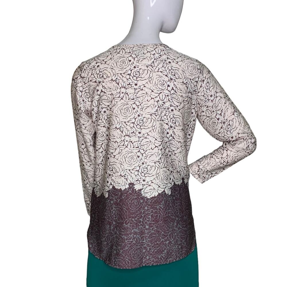Ann Taylor Top Long Sleeve Roses Print Long Sleeve Size XS Petite - Picture 7 of 10